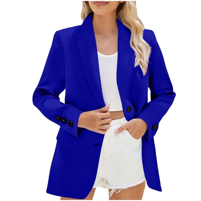 Women's Blazer, Long Sleeve Solid Color Casual Jacket With Button Front And Pockets For Work And Daily Wear