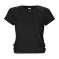 thumbnail image 5 of MIXUE Womens Summer Tops Solid Color Round Neck Short Sleeve Open Back Loose Casual Athletic Yoga Workout Shirts For Women Tshirts Outwear,Black,S, 5 of 9