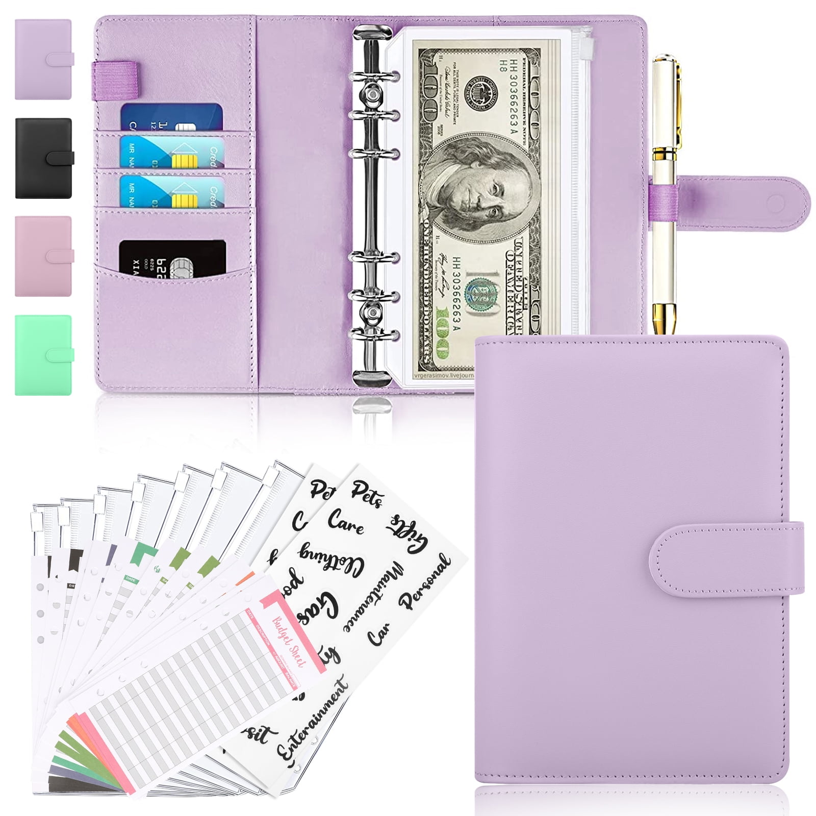 Mixing Color 12 Pieces Binder Pockets A6 Size 6 Holes Binder Pockets 12 Pieces Budget Sheets Expense Tracker Sheets and 4 Sheets Cash Envelope Sticker for Budget Planners 