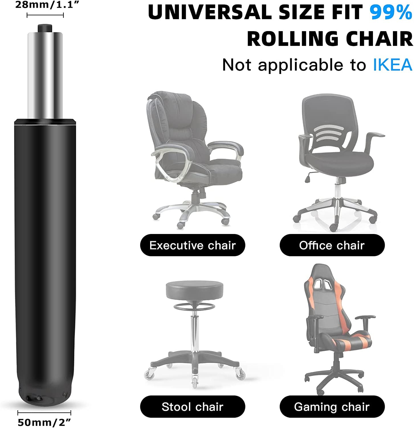 SHANNA Black Office Chair Gas Lift Cylinder Replacement Universal Heavy Duty Gas Cylinder for Most Office Chairs and Swivel Chairs
