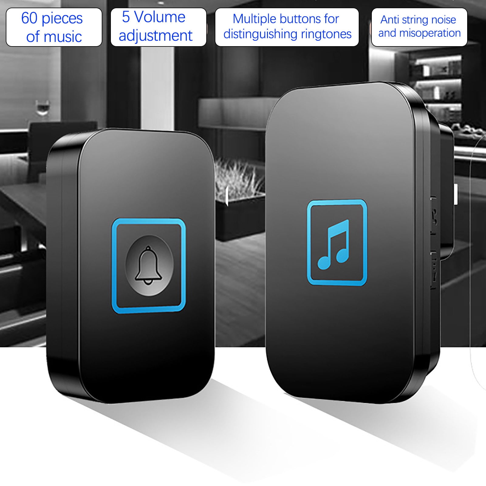 Lunxisen 3 Pcs Wireless Doorbell, Waterproof Door Bell Ringer Wireless Range, Buttons Different Tones, Volume Levels LED Flash, Door Bells Chimes for Home