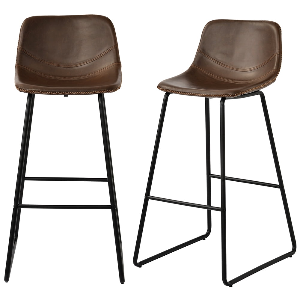 Lowestbest 2Pcs Height Bar Stools, 39" Footrest Dining Chairs, Vintage Leatherier Barstool (Light Brown) Lowestbest 2Pcs Height Bar Stools, 39" Footrest Dining Chairs, Vintage Leatherier Barstool (Light Brown)