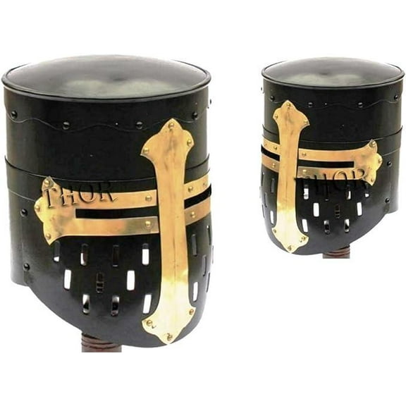 THOR INSTRUMENTS Crusader Great Medieval Knights Templar Helmet 18g Steel Black Rustic Vintage Home Decor Gifts