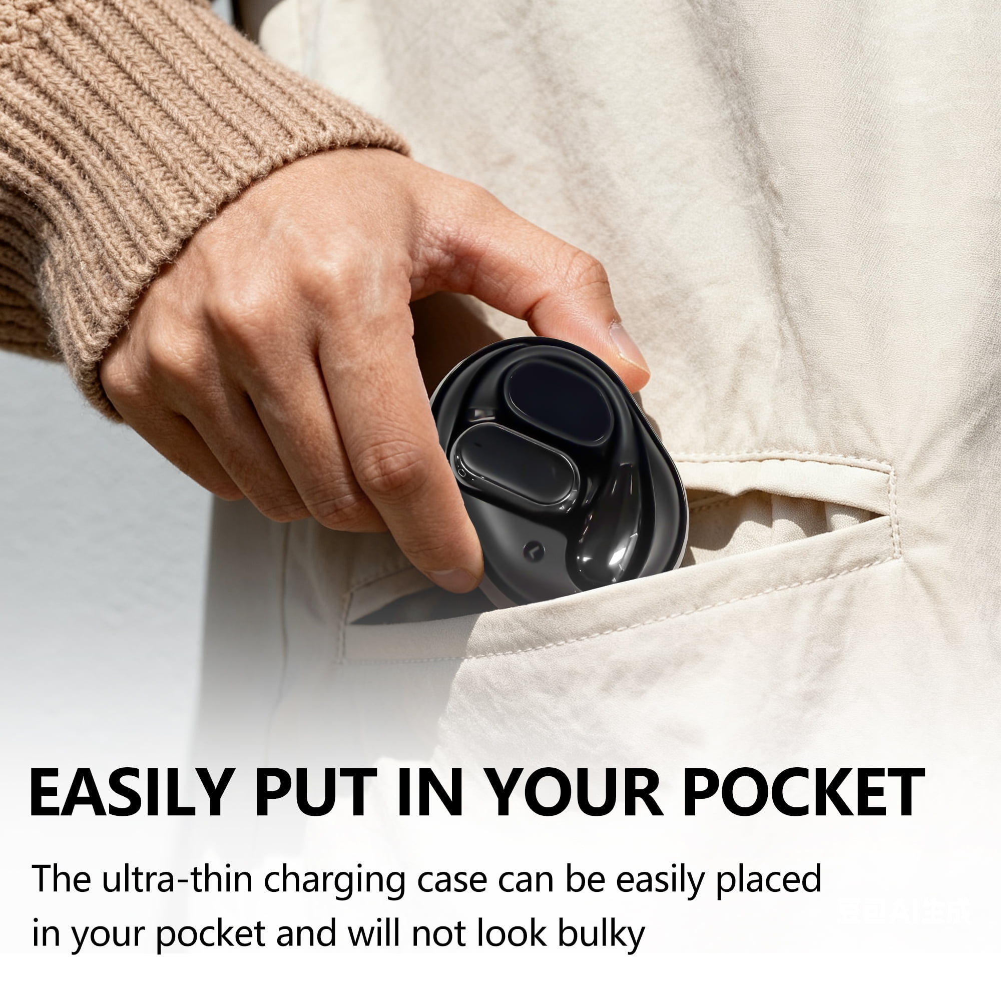 True Wireless Stereo Earphone, Open Ear Touch Control Bluetooth Headphone with Earhook, Type-C Charging Earphone for Meeting/Travel/Video/Game, Black