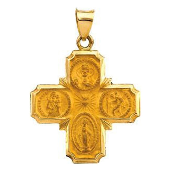 14k Yellow Gold Hollow Four Way Cross Medal 25x24.25mm - .2 Grams