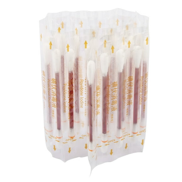 XYCCA 24 Pcs Bâtonnets Jetables en Coton Iodé pour Premiers Soins, Nettoyage d'Urgence Médical, Soins des Plaies-0821