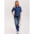thumbnail image 7 of DARING DIVA Women's Short Sleeve Button Down Boxy Shirt Tops Jean Jacket M Dark Blue, 7 of 7