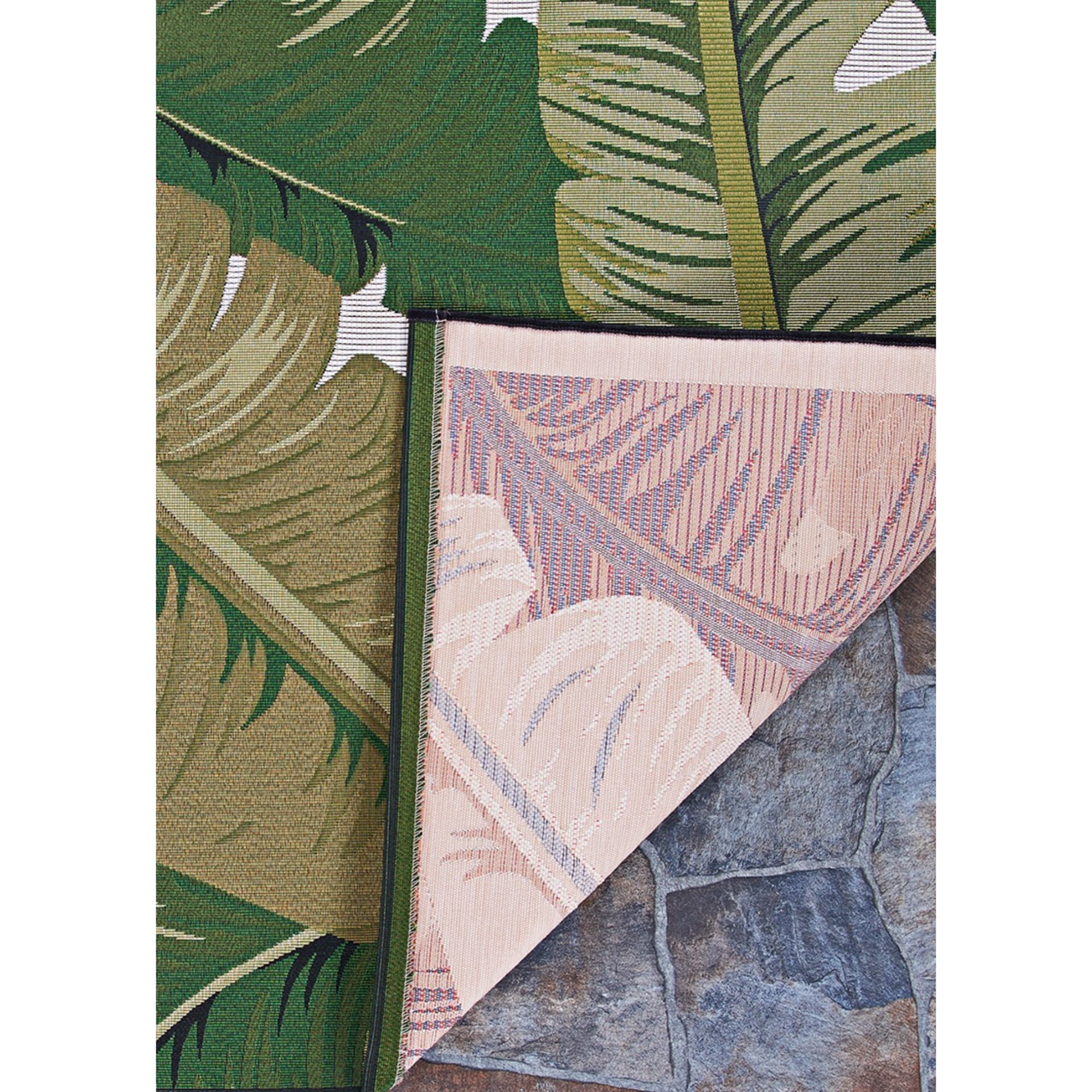 Couristan 2.25' x 7.75' Tropical Leaves Indoor Outdoor Area Throw Rug Runner - Green and Cream