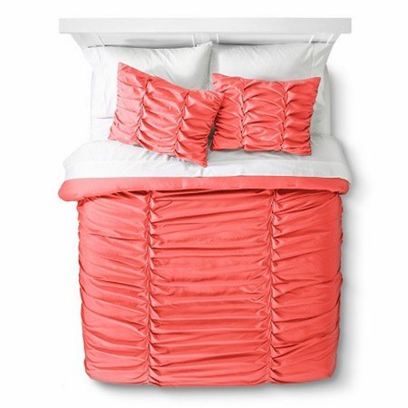 Xhilaration Full Queen Peach Ruched Comforter Set With Shams 3 Pc