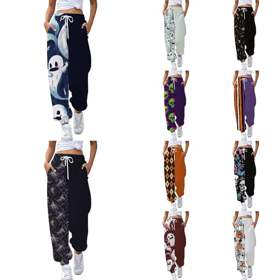 XINPING Halloween Sweatpants Women 2026 Loose Fit High Waisted Baggy Joggers Pants Casual Fall Novelty Lounge Bottoms Pockets Cute Y2K Joggers with Pockets Party Daily Wear