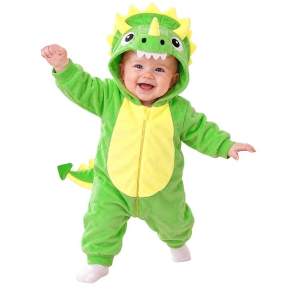 JIAYUE Baby Hooded Jumpsuit Cozy Fuzzy Cute Dinosaur Design Romper Long Sleeve Zip-Up Clothes for Fall Festival Gathering