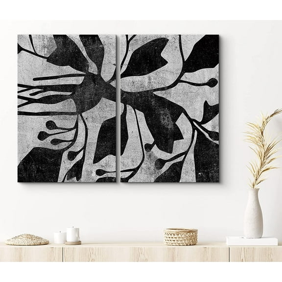 PixonSign Canvas Print Wall Art Set Abstract Flowers and Vine Botanical Plants Illustrations Modern Art Alternative Dramatic Dark Black and White for Living Room, Bedroom, Office - 24"x36"x2