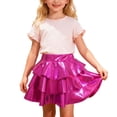 thumbnail image 3 of Girls Metallic 3 Layer Cake Skirt, Shiny Tulle Dance Skirt with Pleated Hem, Performance Tutu for Kids Ballet Recital and Party, Age 3-14 Years Hot Pink XL, 3 of 5