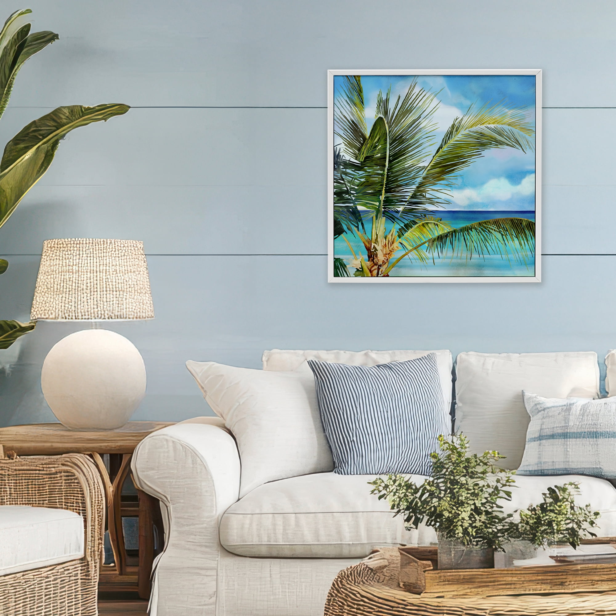 Stupell Industries Lush Palm Watercolor View White Framed Giclee Art, design by Mauro Devereaux
