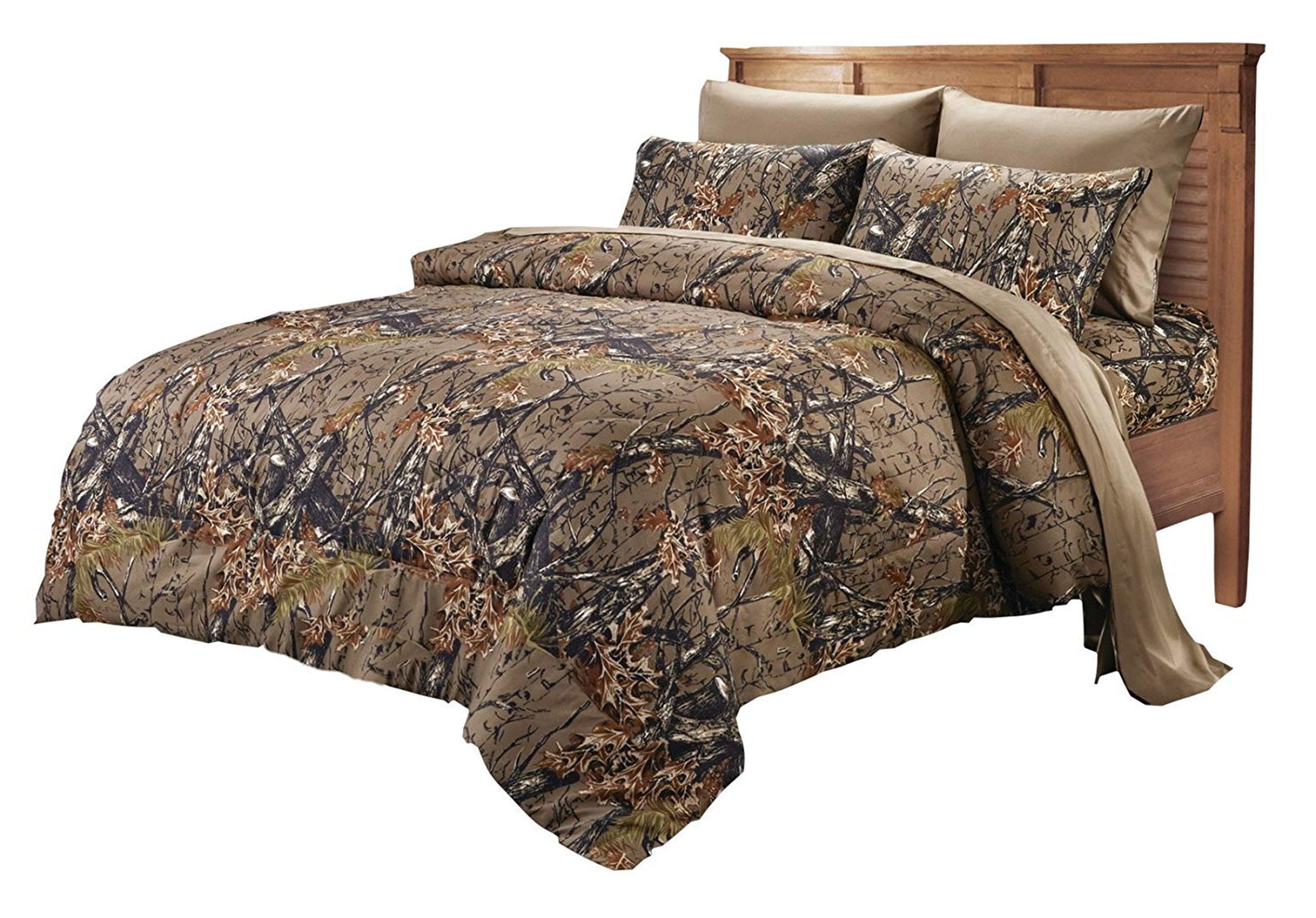 CAMO KING SIZE GRAY 7 PC COMFORTER REVERSIBLE WITH SHEETS PILLOWCASES WOODS 