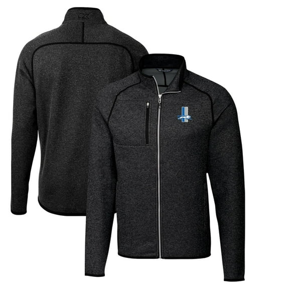 Men's Cutter & Buck Heather Charcoal Detroit Lions Throwback Logo Mainsail Sweater-Knit Full-Zip Jacket