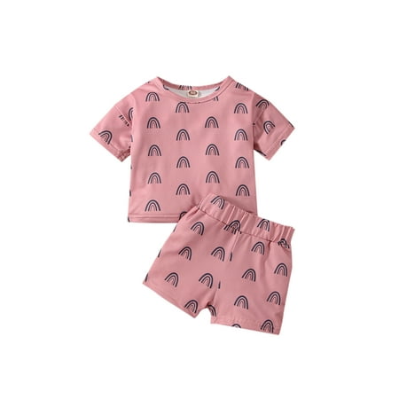 

Sunisery 2Pcs Kids Infant Baby Girls Outfits Star/ Rainbow/ Sun Print Short Sleeve Round Neck T-shirt + Shorts Pink 2-3 Years