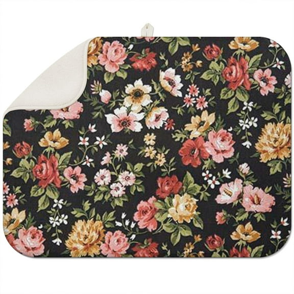 Microfibre Drying Mat for Kitchen Floral Collection Dish Drying Drainer Mat Absorbent Pioneer Drying Mat Washing Up for Glass, Plate & Cup 18inch X 24inch