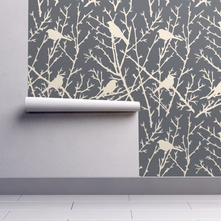Removable Water-Activated Wallpaper Birds Birds Silhouette Nature Gray