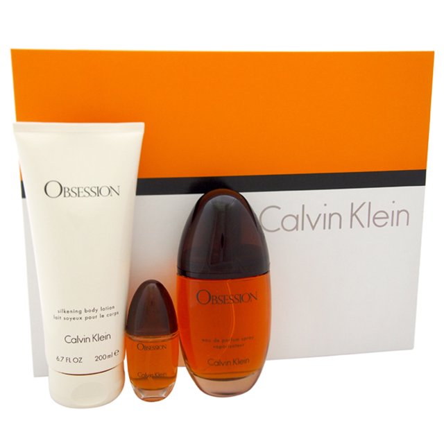 Calvin Klein 3.4oz EDP Spray, 15ml EDP Spray, 6.7oz Loción Corporal Sedosa Obsesión 3 Pc Gift Set Calvin Klein 3.4oz EDP Spray, 15ml EDP Spray, 6.7oz Loción Corporal Sedosa 3 Pc Gift Set