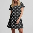 thumbnail image 6 of Dazajoo Womens Polka Dots Dress Casual Short Sleeve V Neck Dresses with Pockets Summer Lightweight Swing A-Line Mini Dress,Black,L, 6 of 8