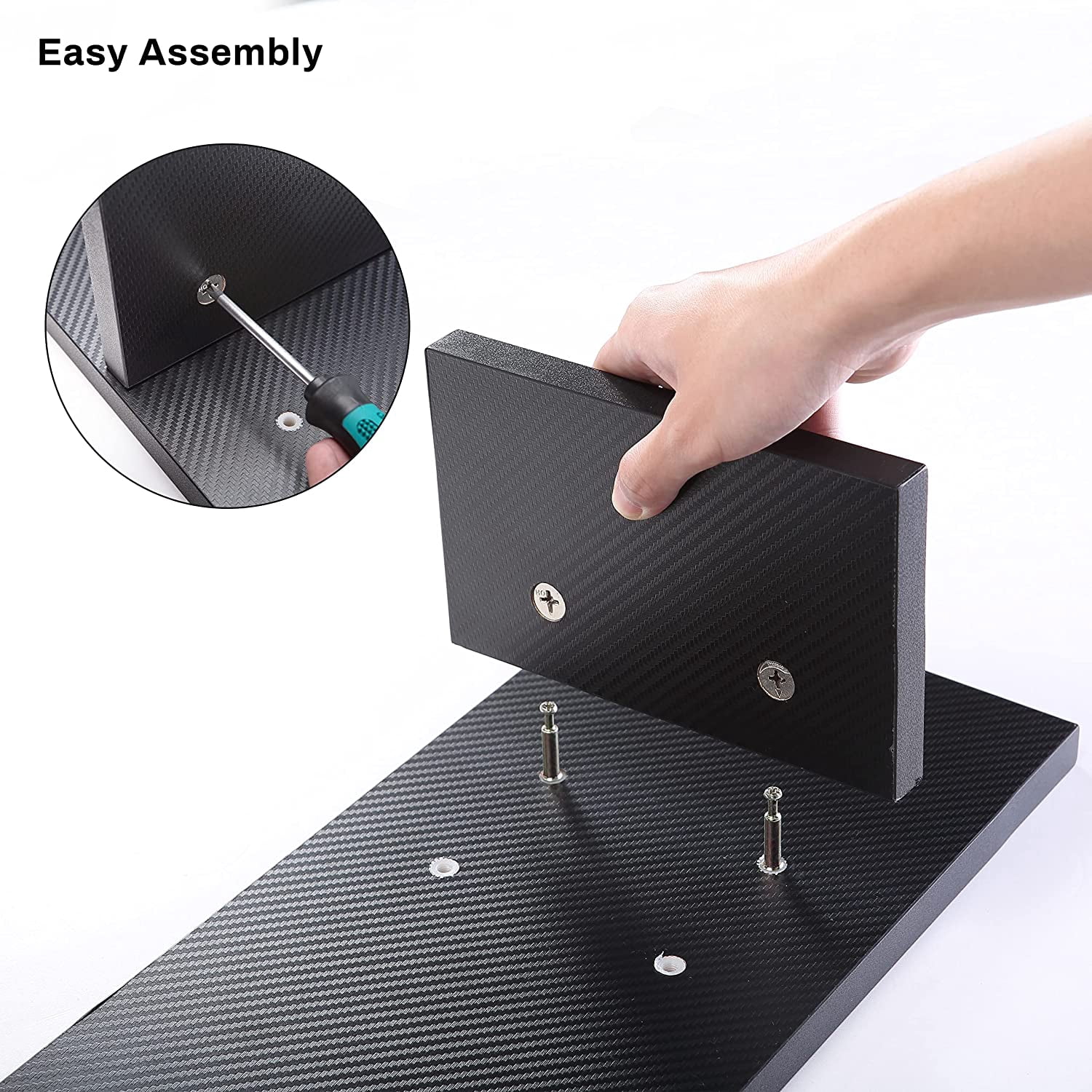 Dual Monitor Stand - Adjustable , Carbon Fiber Computer Monitor Riser for PC Laptop Desktop Organizer (Black)