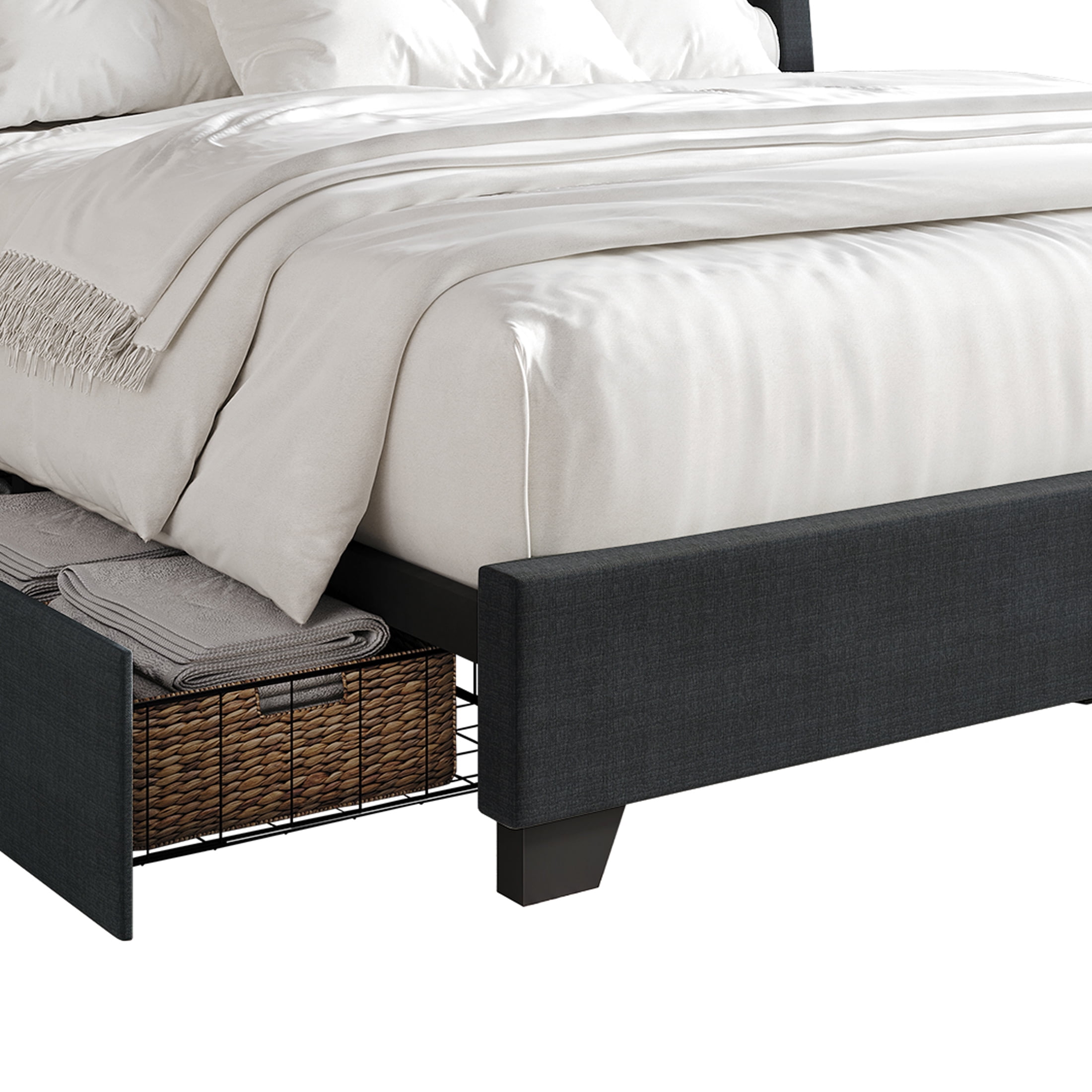 Castle Place Linen Full Size Platform Bed with Storage, Charcoal Grey