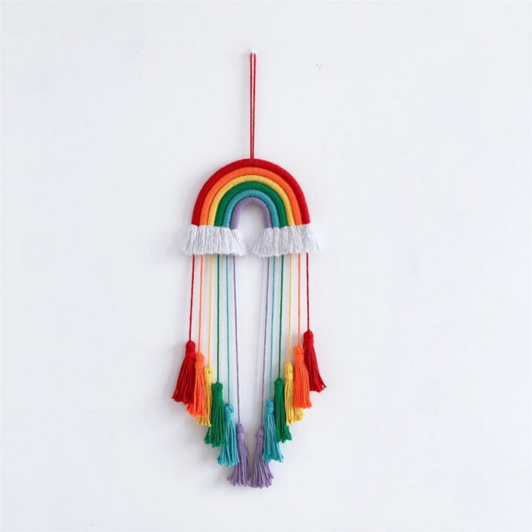 Hand-Woven 5 Strands Hanging Decoration Rainbow Tapestry Clouds, with Colorful  Pom-Pom Balls Wall Hanging Photo Prop Rainbow Macrame Wall Ornaments 