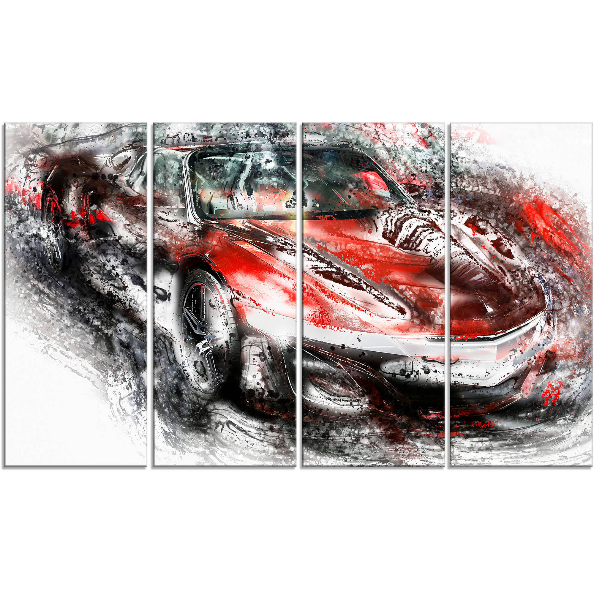 Design Art Black and Red Sports Car 4 Piece Graphic Art on Wrapped Canvas Set