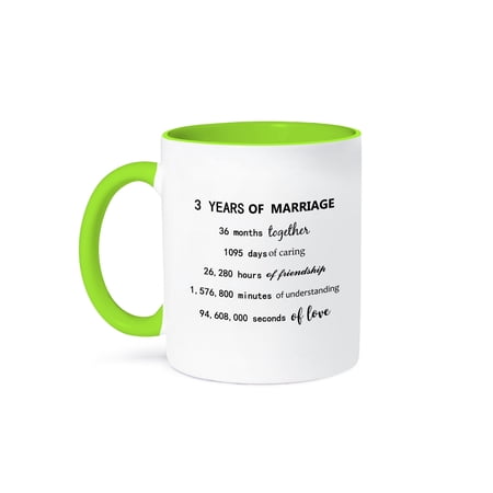 3drose 3 Years of Marriage 3rd Wedding Anniversary in Months Days Hours 11oz Two-tone Green Mug