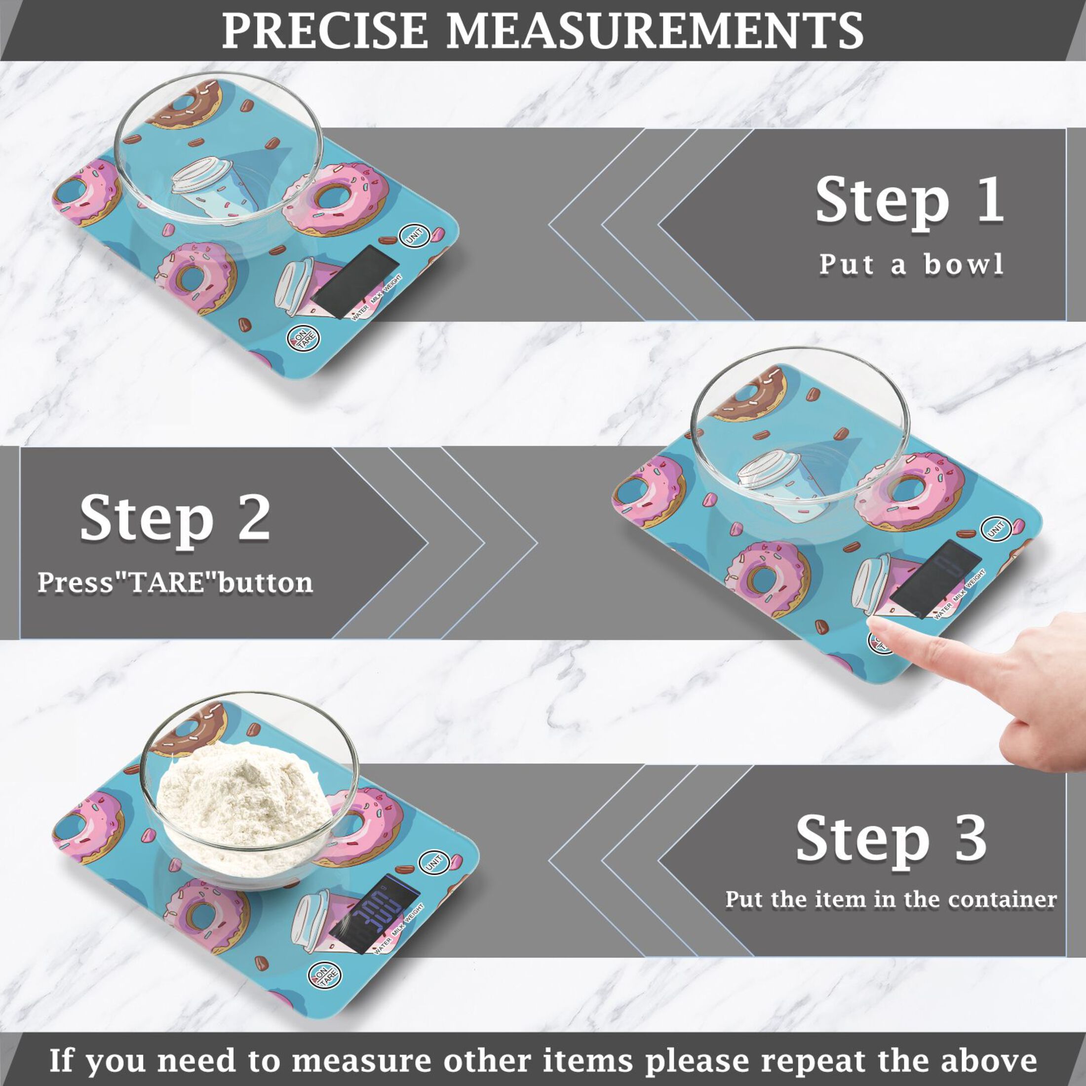 Coffee Cups Donuts Food Scale Digital Kitchen Scale Waterproof Tempered Glass Tare Function 11 lb for Baking Cooking Meal Prep