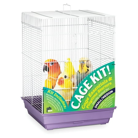 Prevue Pet Products Square Roof White & Purple Bird Cage Starter Kit 91210