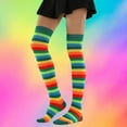 thumbnail image 2 of IWRICH Women's Colorful Striped Socks over the Knee Clown Striped Accessories Thigh High Stockings Green, 2 of 6