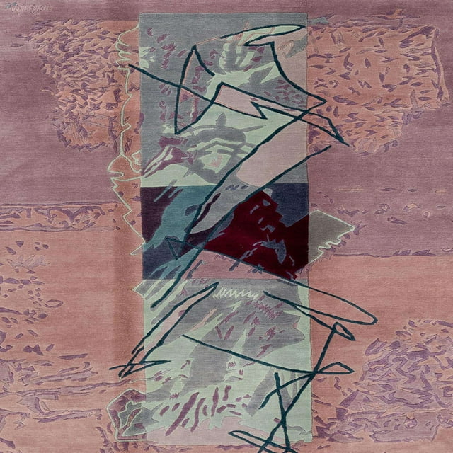 Ahgly Company Indoor Square Abstract Mauve Taupe Purple Abstract Area Rugs, 5' Square
