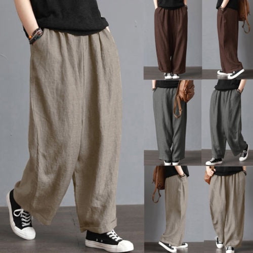 New Men Casual Bloomers Wide Leg Trousers Pants Jeans Linen Plus Size Clothes 3 - Walmart.com
