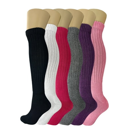 

6 Pack Colorful Heavy Slouch Scrunch Knee Socks for Women Size 9-11 - (Black-White-Fuchsia-Gray-Purple-Pink)
