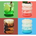 thumbnail image 5 of Ribbed Drinking Glass Cups with Straws Set of 4, 12 oz Aesthetic Iced Coffee Glasses, Wave Bubble Tumbler, Ripple Glassware, Beer Glasses for Coctail, Milk, Soda, Gift with Brush, 5 of 9