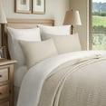 thumbnail image 2 of EVERGRACE Cross Stitch Pre-Washed Cotton Quilt Bedding Set King Size, Oversized 3 Pieces Lightweight Bedspread Coverlet for All Season, with 2 Matching Shams, Flax Beige,118"x106", 2 of 8