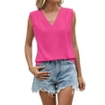thumbnail image 2 of Endives Women's Tank Tops V Neck Pleated Sleeveless Chiffon Blouses Casual Top Basic Work Business Shirt Summer Trendy Hot Pink, 2 of 7