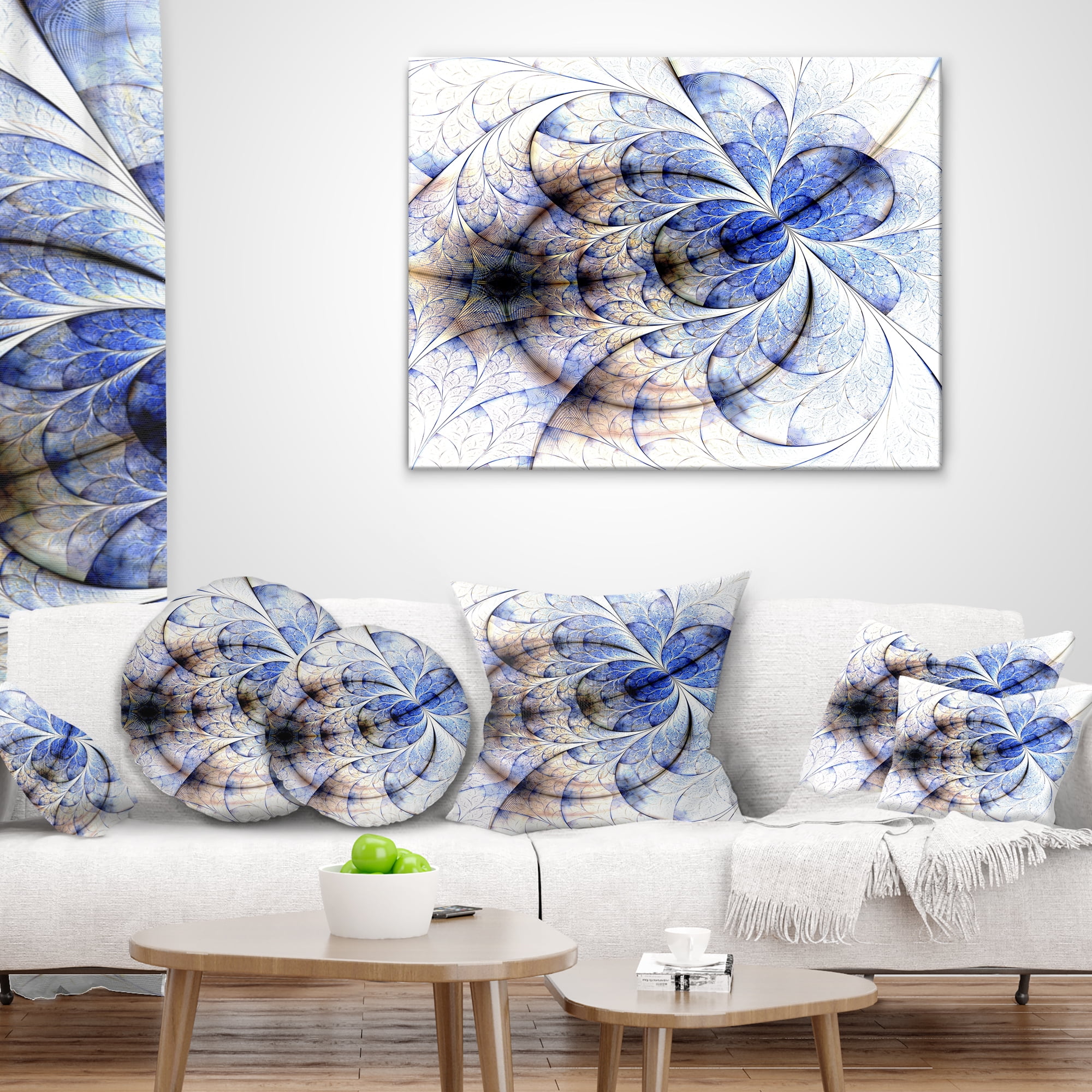 Designart Symmetrical Gold Blue Fractal Flower - Floral Throw Pillow - 12x20