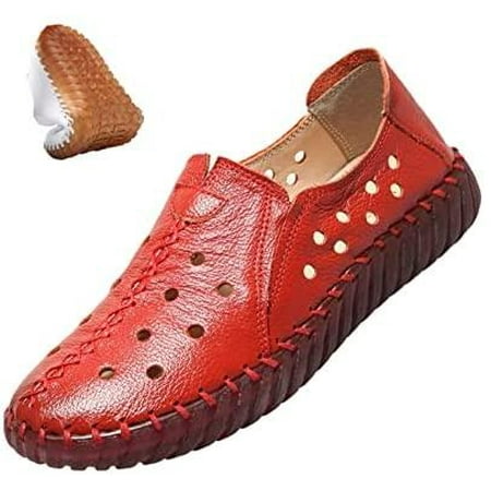 Women s Leather Casual Cutout Loafers Flat Slip-on Shoes Handmade Stitch Comfort Breathable Oxford Softsole Walking