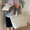 thumbnail image 3 of Puffer Quilted Tote Bag for Women with Expandable Bottom, Large Capacity Lightweight Shoulder Handbag for Work Commute School College Travel, Beige, 3 of 6