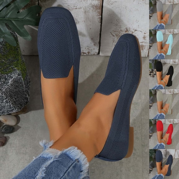 Taqqpue Loafers for Women Comfortable Slip on Work Flats Shoes Womens Dressy Casual Walking Shoes Casual Spring And Summer Versatile Square Toe Flying Woven Comfortable Flat Shoes for Women