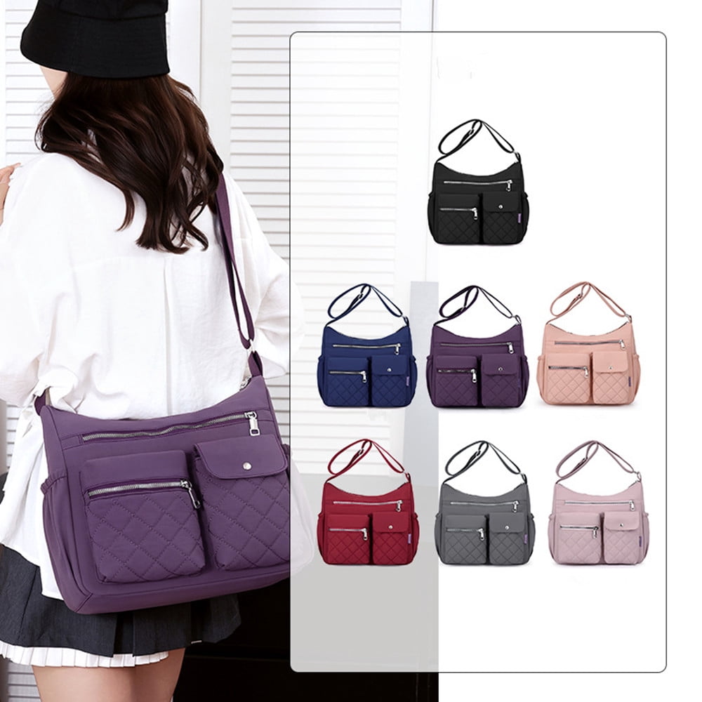 Sunyuer Crossbody Bag for Women, Casual Quilted Nylon Waterproof Travel Purse Trendy Multipocket Lightweight Shoulder Handbags for Ladies