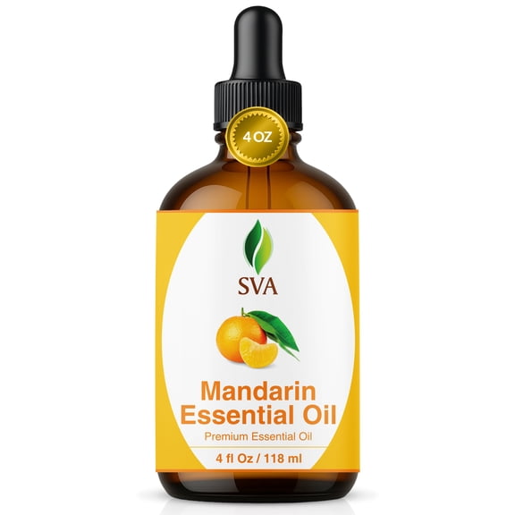 SVA Mandarin Essential Oil – 4 Fl Oz – 100% Natural Mandarin Oil - for Diffuser, Hair Care, Face, Skin Care, Aromatherapy, Scalp and Body Massage, Soap and Candle Making – with Dropper