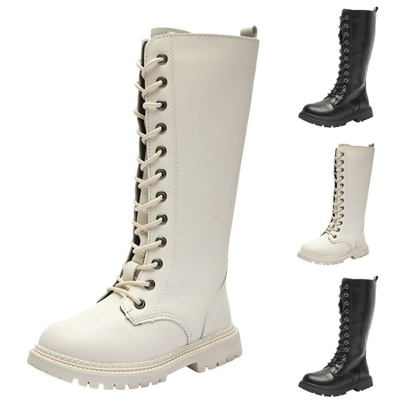 Kids Combat Boots Black Girls White Boots Kids Boots Girls Girl's Knee High Boots And Combat Boots Leather Non Slip Boots Sole Heels Shoes