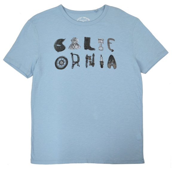 New Lucky Brand Mens Light Blue Biker Parts Logo Graphic Tee T-Shirt Sz XL 3737-6