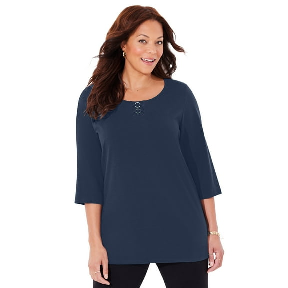 Catherines Women's Plus Size Petite Suprema Studio Double-Ring Tee