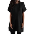 thumbnail image 1 of Timegard Womens Summer Tops Short Sleeve Side Split Drawstring Hoodies Casual Loose Long Tops with Pockets, 1 of 7