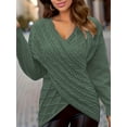 thumbnail image 1 of Plus Size Cozy Chic Cable Knit Sweater - Soft Drop Shoulder Long Sleeve Cross V Neck, 1 of 8